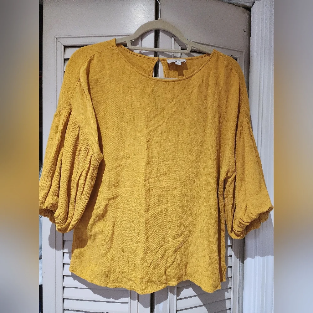 LOFT Mustard Blouse with Puff Sleeves